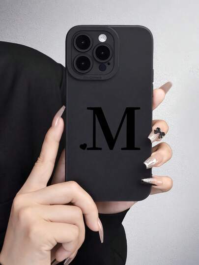 1pc Brand M Letter & Heart Graphic Black Angel Eye Full Camera Protection Shockproof TPU Phone Case Compatible With Apple & Series