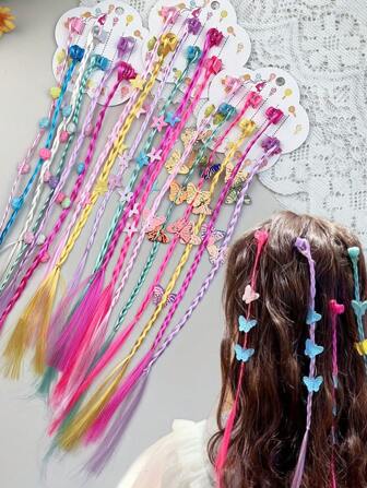 12pcs Sweet And Cool Colorful Butterfly Braided Hair Accessories For Girls And Teenagers, Performance Street Dance Small Claw Clip Fake Hair Braids
