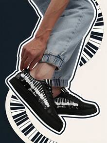 [Music Festival Theme]Men's Custom Name Lightweight Low-Top Sneakers, PU Leather Panel Shoes, Piano Keyboard Print, Unisex All-Season Casual Wear - Multicolor - View 4