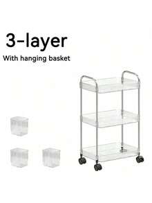 2/3/4 层带吊篮的滚动推车，透明多功能储物手推车，带手柄和轮子，移动收纳架，适用于办公室、浴室、厨房和客厅，非常适合零食、调味品、化妆品、书籍、食物、家居用品 - 透明 - 查看 12