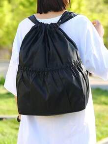 百搭韩版男士双肩包旅行包尼龙背包抽绳口袋实用背包 - 彩色 - 查看 4