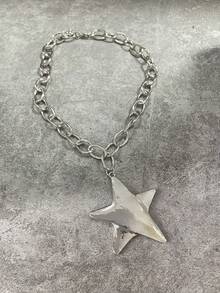 时尚银链项链，粗链项链，50年代风格项链，厚链项链，波西米亚风格项链，女士珠宝礼物 - golden-star - 查看 7