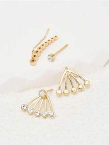 3 件时尚简约不对称水晶耳钉套装，适合女性日常佩戴、婚礼、派对