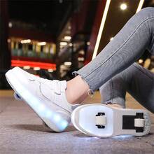 LED Multi-Color Flashing Inline Skates For Teens & Youth Boys/Girls, Quick-Sliding Roller Skates With Removable Wheels For Casual Use - White - View 4