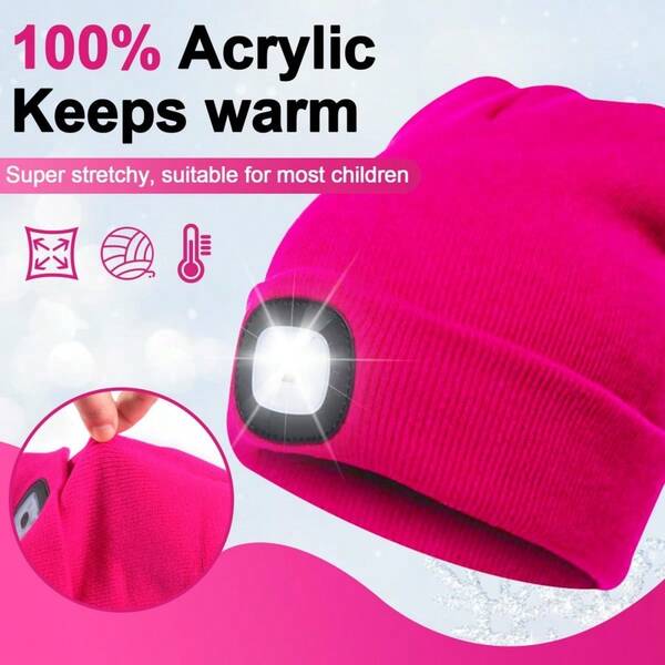 3Light Modes Knitted Hat With LED Light USB Charging Style Breathable Soft And Highly Stretchable Suitable For Cold And Windproof Nights In Autumn And Winter Same Style For Men And Women For Fishing Skiing And Running