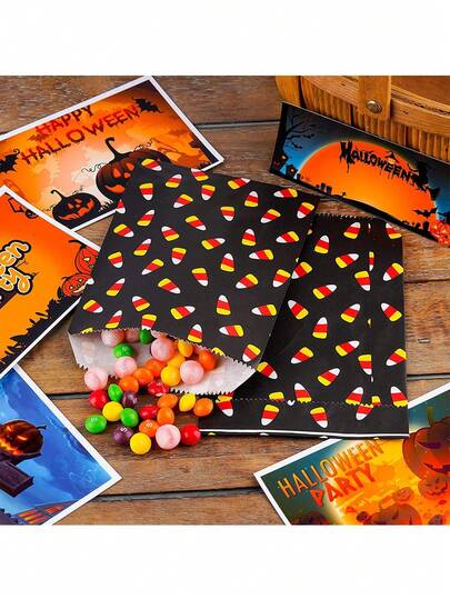 20 piezas Bolsas de papel de maíz de Halloween, bolsas de regalo de papel kraft con tema festivo para fiesta