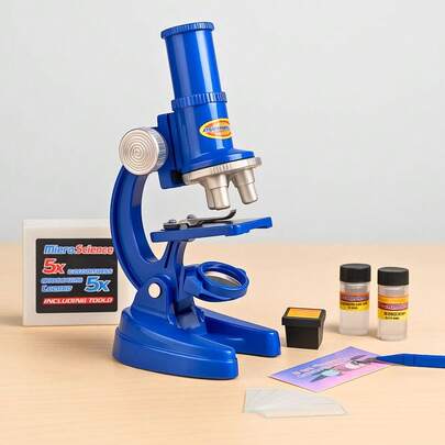 Microscópio Educativo Infantil LED 100x 200x 450x Acessórios