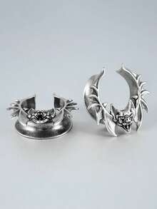 一对朋克铜制 U 形蝙蝠翼耳道和耳塞加强器无线喇叭形马鞍形耳重计穿孔耳环男女通用日常生活中酷炫复古 - 1對蝙蝠耳擴 - 查看 17