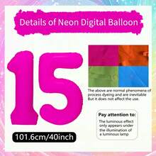 Bóng bay huỳnh quang số 0-9 40 inch, bóng bay số neon màu hồng, thích hợp cho tiệc sinh nhật, tốt nghiệp, đám cưới, kỷ niệm, giáng sinh, năm mới, trang trí tiệc phát sáng, chụp ảnh tự động - Hồng - Xem 32