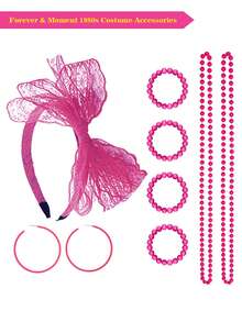 Forever & Moment 8 件套 80 年代女士服装配饰套装仿珍珠项链手链圆形耳环蕾丝蝴蝶结发带婚礼化妆舞会节日装饰礼物万圣节 - 多色 - 查看 12
