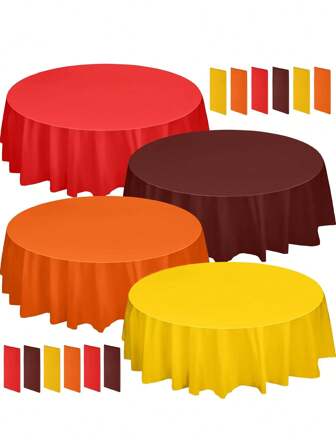 1/4 pièces Nappe ronde en plastique, nappe jetable d'automne de 213 cm, convient pour Halloween/Thanksgiving/rassemblement familial/anniversaire/douche de mariée/pique-nique et décoration de fête d'anniversaire de la récolte