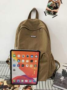 1pc Solid Color Nylon Waterproof Zipper Closure Minimalist Backpack, Suitable For Boys & Girls, Spring/Summer Use