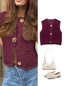 Women's Fashionable Casual Loose Versatile Commuting Simple Thick Needle Sweater Vest Tops