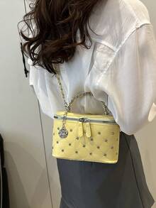 批发女士2025新款时尚水钻花朵吊坠化妆盒迷你口红单肩包斜挎包