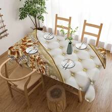 1pc/5pcs/7pcs/30pcs Table Cloth & Chair Cover Set, (5pcs Include 4 Chair Covers And 1 Table Cloth) (7pcs Include 6 Chair Covers And 1 Table Cloth), Creative Golden Floral Plaid Versatile Chair Cover And Tablecloth Set, Full Of Holiday Atmosphere, Add Joy For Family Gatherings, Rectangular Tablecloth Fits Square Tables, Stretch Chair Covers Suitable For Indoor Home Dining Room