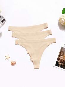 6pcs/Pack Women's Seamless Thongs, Ice Silk Breathable Sports Underwear With Cotton Crotch - Apricot - View 5