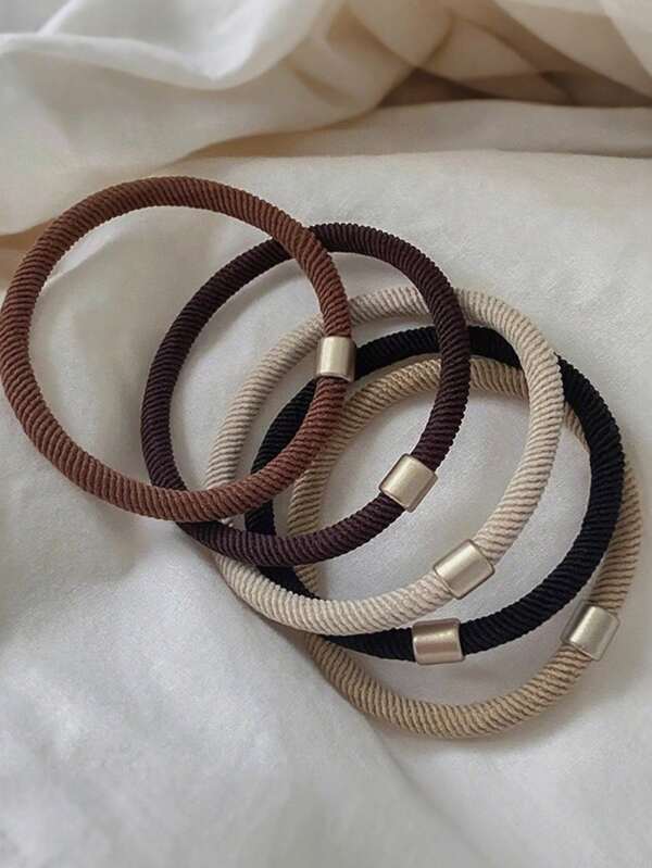 Set de 10 piezas de ligas de pelo elásticas acanaladas en beige, scrunchies de pelo de alta elasticidad para mujeres, accesorios de pelo versátiles para coleta, look de vuelta al colegio para estudiantes, sujetadores de coleta, ligas de pelo, cuerda de pelo, artículos escolares, bandas de goma