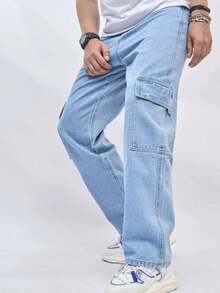 Men Pants - 淺色水洗藍 - 查看 3