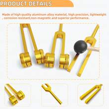 Aluminum Alloy Tuning Fork, 128Hz/256Hz/528Hz Frequency Adjustment, Yoga Meditation Energy Regulator With Mallet And Velvet Bag - Gold - View 4