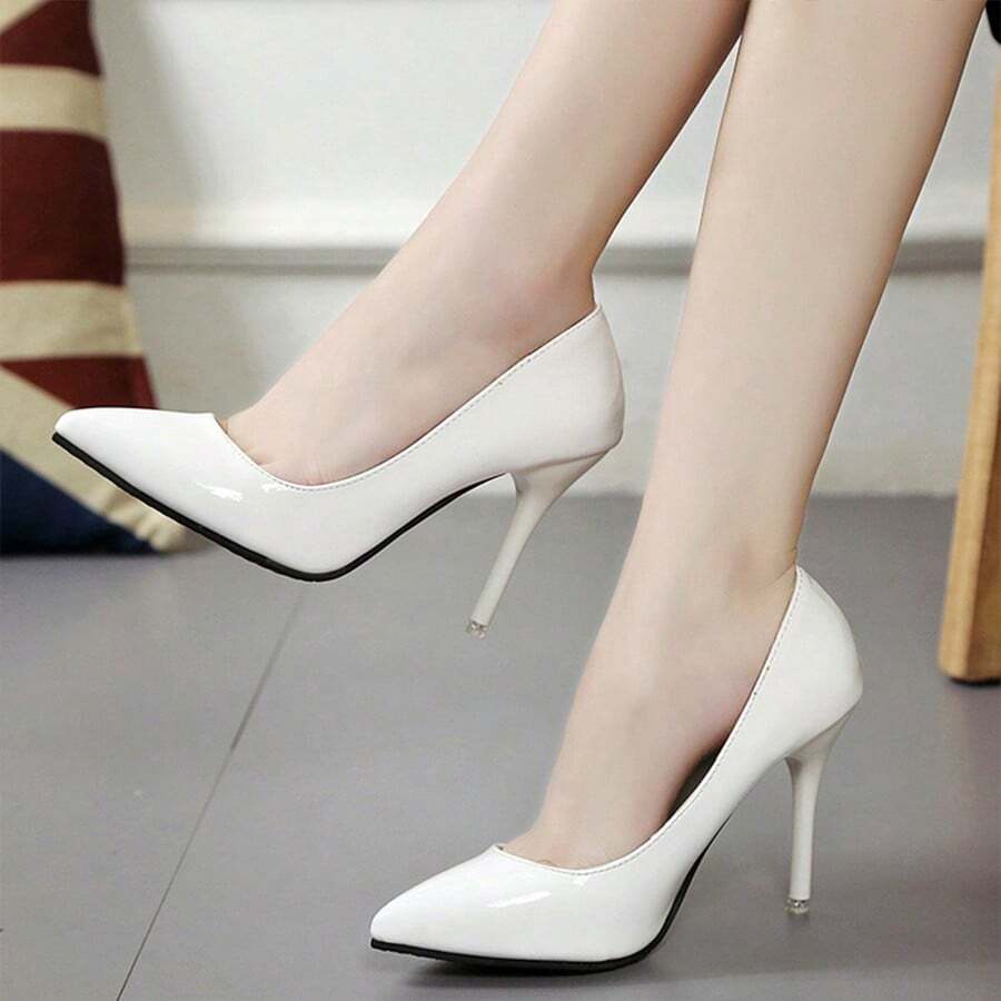 Las mujeres de tacón alto señaló zapatos individuales, temperamento nightclub color nude sexy zapatos de tacón alto - Blanco - Ver 1