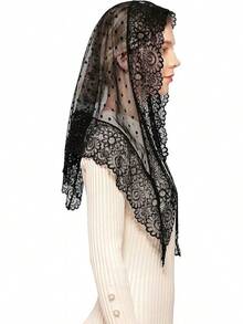 Wgior Triangle Vintage Inspired Lace Chapel Veils Catholic Mass Head Covering Scarf Mantilla Veils For Churchhalloween - 黑色 - 查看 3