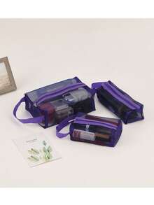 3pcs Portable Cosmetic Bag Set, Travel Storage Organizer, Makeup Pouch, Foldable Coin Purse - Multicolor - View 7