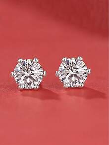 BLOVEMEE 2pcs 925 Silver 0.5-1 Carat Moissanite 6-Prong Stud Earrings, Fashionable & Versatile, Suitable For Men's Daily Wear, Parties, Holidays, Christmas, Thanksgiving, Birthday, Men's Jewelry Gift