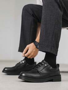 复古圆头厚底男士正装鞋，系带英伦风格正装鞋，时尚耐用休闲皮鞋，适合男士派对、婚礼 - 黑色 - 查看 6