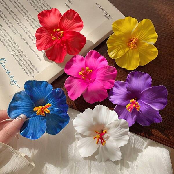 12pcs/6pcs Bohemian Style Faux Flower Hair Clips Set, Barrettes For Women, Summer Beach Vacation Hawaii Style Hair Accessories