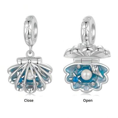 WOSTU 1pc 925 Sterling Silver Openable Blue Shell Pendant Ocean Style Charm Fit DIY Original Bracelets And Necklaces For Women Fine Jewelry Accessories