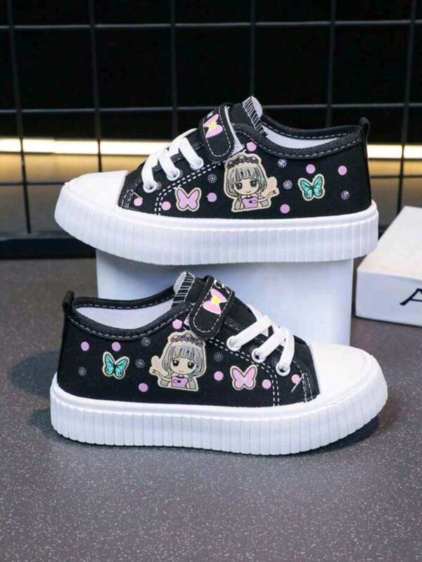 1 paire de baskets en canevas imprimées de dessins animés pour enfants, à porter à l'intérieur/à l'extérieur, unisexes pour garçons et filles