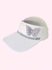 女士休闲棒球帽，亮片拼接，防紫外线，装饰性水钻蝴蝶，四季皆宜