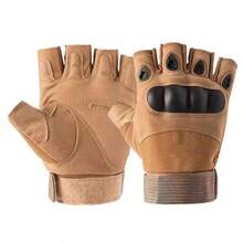 1 Pair Fingerless Shell Gloves For Motorcycle, Outdoor, Cycling - Khaki - View 2