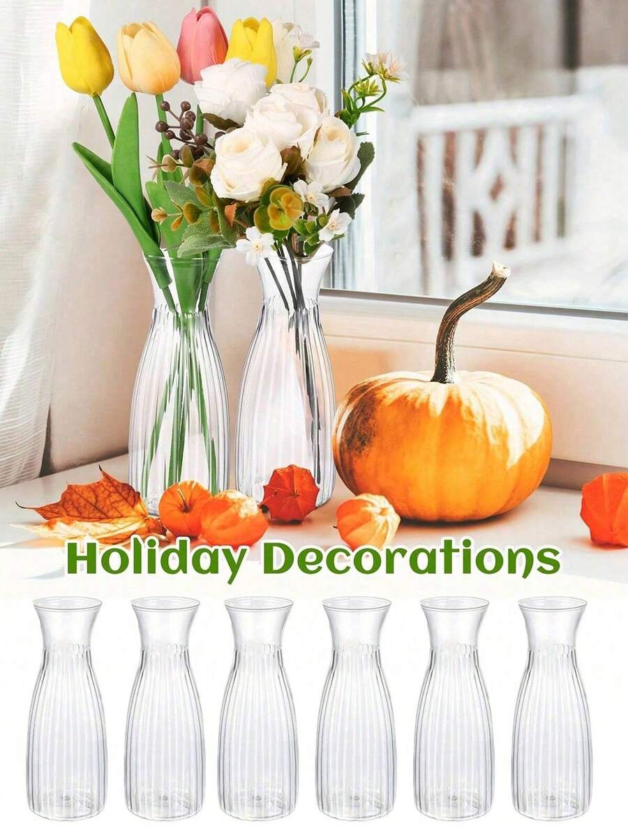 4pcs Plastic Striped Vase Small Transparent Container For Flowers, Highly Shatterproof, Can Be Used For Wedding, Party, Home Table Decoration, Formal Dinner Table Decoration, Windowsill Decoration Flower Arrangement Container