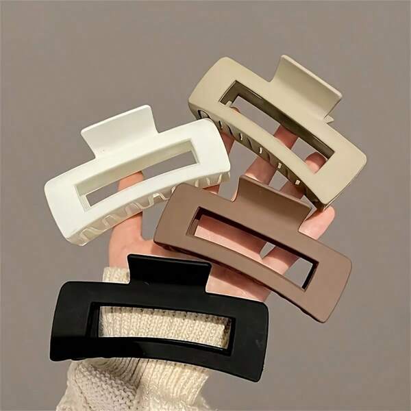 4pcs Set Matte Square Hair Claw Clips - Large, Non-Slip Ponytail Holders For Women & Girls - Vintage & Minimalist Style