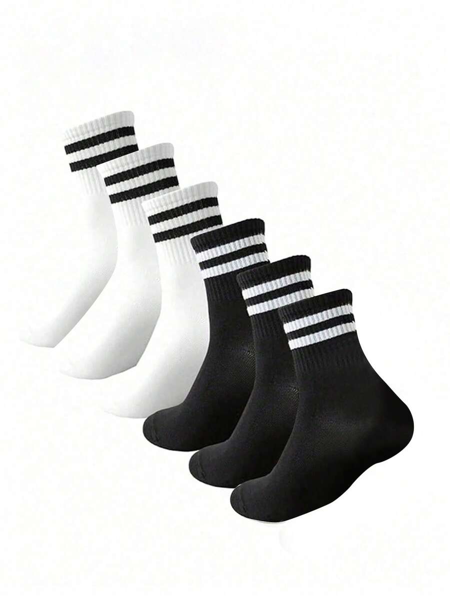 6 pares de calcetines de media caña a rayas en blanco y negro, aptos para niñas de 12 a 16 años