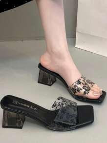 少女夏季户外简约一脚蹬凉鞋，2025新款韩版镂空高跟拖鞋，优雅居家 - 黑色 - 查看 1