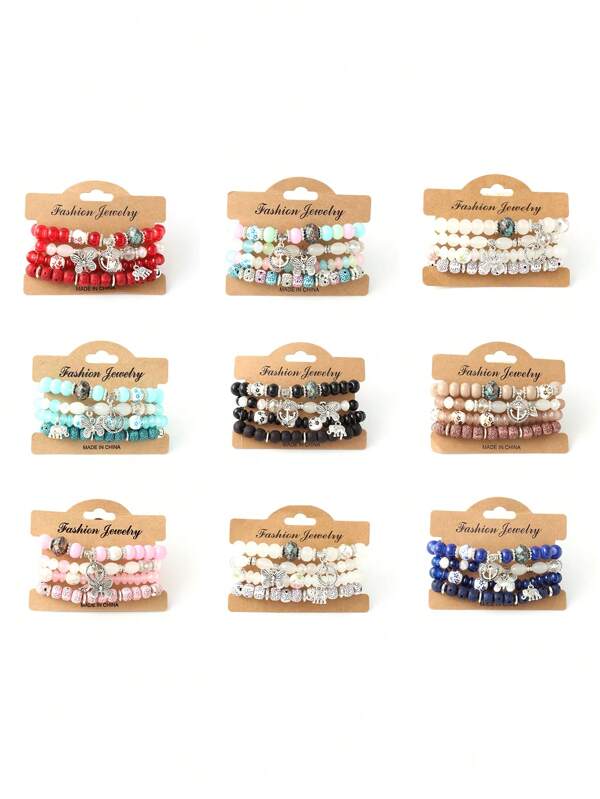 1 Set Women's Bohemian Beaded Bracelet With Butterfly, Anchor, Elephant Charms, Multicolor Friendship Bracelet