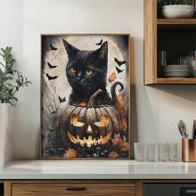1 pièce, Chat noir d'Halloween - Art mural, Esthétique décorative sombre, Cabine sombre, Imprimé gothique sur le lac, 1 set de 1, Affiches sur canevas, Murs en canevas décorés comme cadeaux d'anniversaire et de remise des diplômes pour la maison, le salon, la chambre, la cuisine et la salle de bain.
