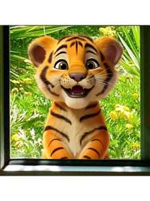 1pc Window Sticker Cute Smiling Tiger Sticker 15.7*11.8 Inch PVC Sticker Material Removable Self-Adhesive Easy-To-Tear Sticker Suitable For Window Decoration Glass Sticker Window Sticker Home Decor Wall Sticker Home Decor Make Your Life Brand New Holiday Decoration Sticker Birthday Graduation Gift