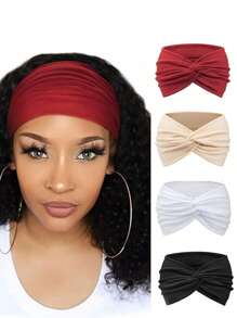 4 pezzi/set Fasce per capelli alla moda boeme di colore unito per donne, foulard retrò intrecciati, accessori per capelli sportivi antiscivolo e assorbenti, fasce eleganti per capelli, fascia per la testa alla moda, per la scuola e l'università