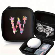 1/6 件 A-Z 字母图案便携式迷你数码收纳盒，EVA 材质旅行配件，带拉链收纳盒，适用于耳机、电缆、银行卡、身份证、充电器、移动电源、文具、硬币、珠宝 - 紧凑可重复使用的电缆管理盒、电缆收纳盒、珠宝收纳盒、俏皮设计、拉链封口 - 黑色 - 查看 23