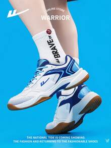 WARRIOR 1 Pair Men's Lace-Up Breathable Mesh Lightweight Sneakers, Non-Slip Soft Bottom, Suitable For Sports, Badminton, Outdoor, Casual Wear, Cushioned, Low-Top - Blue and White - View 4