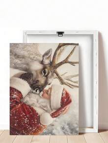 1pc Vintage Santa Claus Sketch, Santa Claus Backpack Wrapped Canvas Poster, Retro Santa Wall Art, Vintage Santa Reindeer Print, Rustic Christmas Printables, Santa Claus Painting, Bedroom Decor, Living Room Decor, Office Decor Home Decor Christmas Decorations