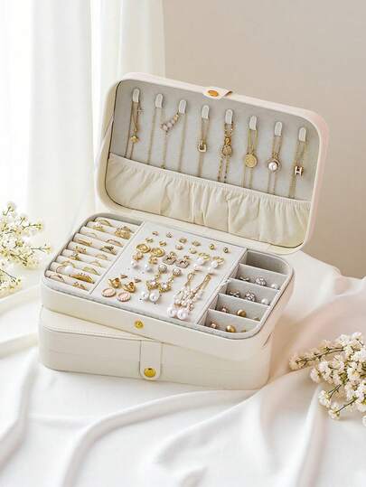 New Luxury Upgraded Large Capacity PU Leather Jewelry Box | Multilayer Compartment Storage For Necklaces, Rings, Earrings | Portable Travel Jewelry Case, Gift For Girlfriend, Mom, Mother's Day, Best Friend, Birthday, Valentine's Day. Suitable For Women, Organizers, Travel Essential, Back To School Present. For Women Storage Organizer Travel Essentials Back To School Dormitory Storage