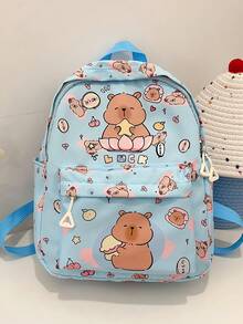 1 件可爱水豚背包 - 卡通动物印花，休闲风格，返校背包，带拉链开合和可调节肩带，适合校园和旅行 - 彩色 - 查看 18