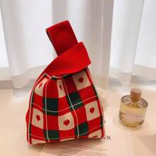 High-End Knitted Handbag, Contrast Color Knitted Wristlet Pouch, Versatile For Office Lady Or Outdoor Use, Can Hold Cosmetics, Sanitary Pads, Tissue Paper, Etc.