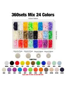 盒装 100/150/240/360 套 T5 圆形按扣，塑料 4 件套按扣套件，含工具，适用于 DIY 缝纫、服装、包袋修补、手工艺品