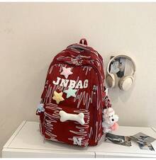 女士时尚背包 - 紅色雙肩包掛件加星星骨頭[減負透氣] - 查看 2