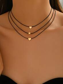 1pc Versatile Vintage Style Matte Black Waxed Cord And Stainless Steel Rectangle Metal Choker Necklace, Non-Fading, Suitable For Daily Wear, Party, Banquet, Valentine's Day Gift